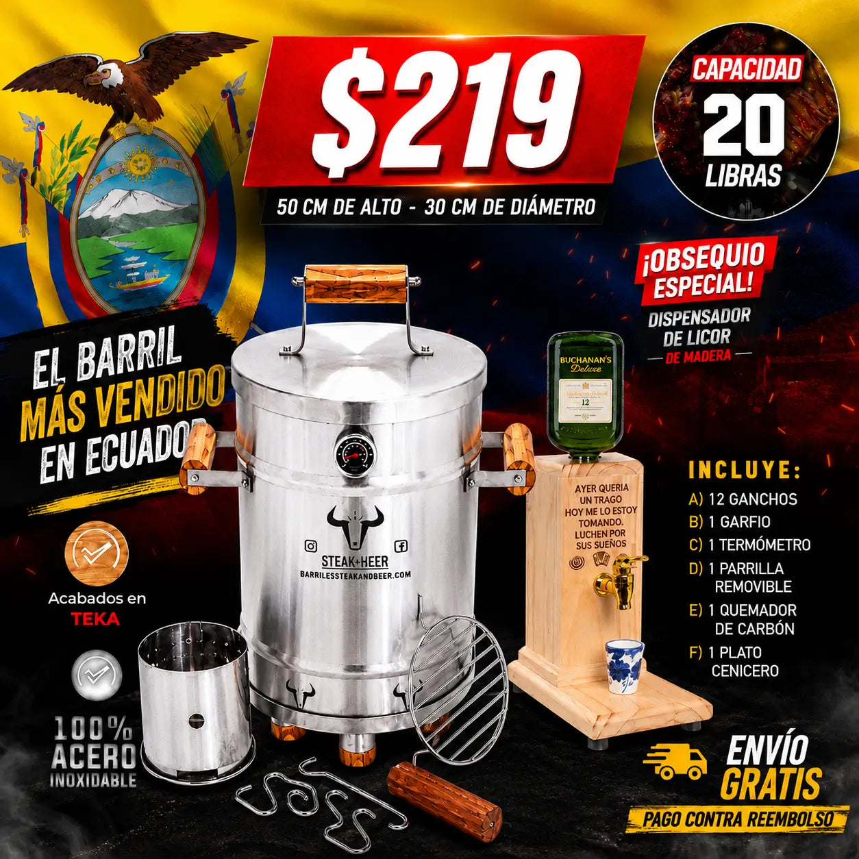 Barril Asador en Acero Inoxidable