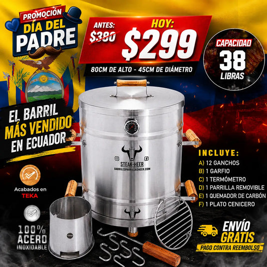 Barril Asador en Acero Inoxidable - El mejor tamaño 38LB