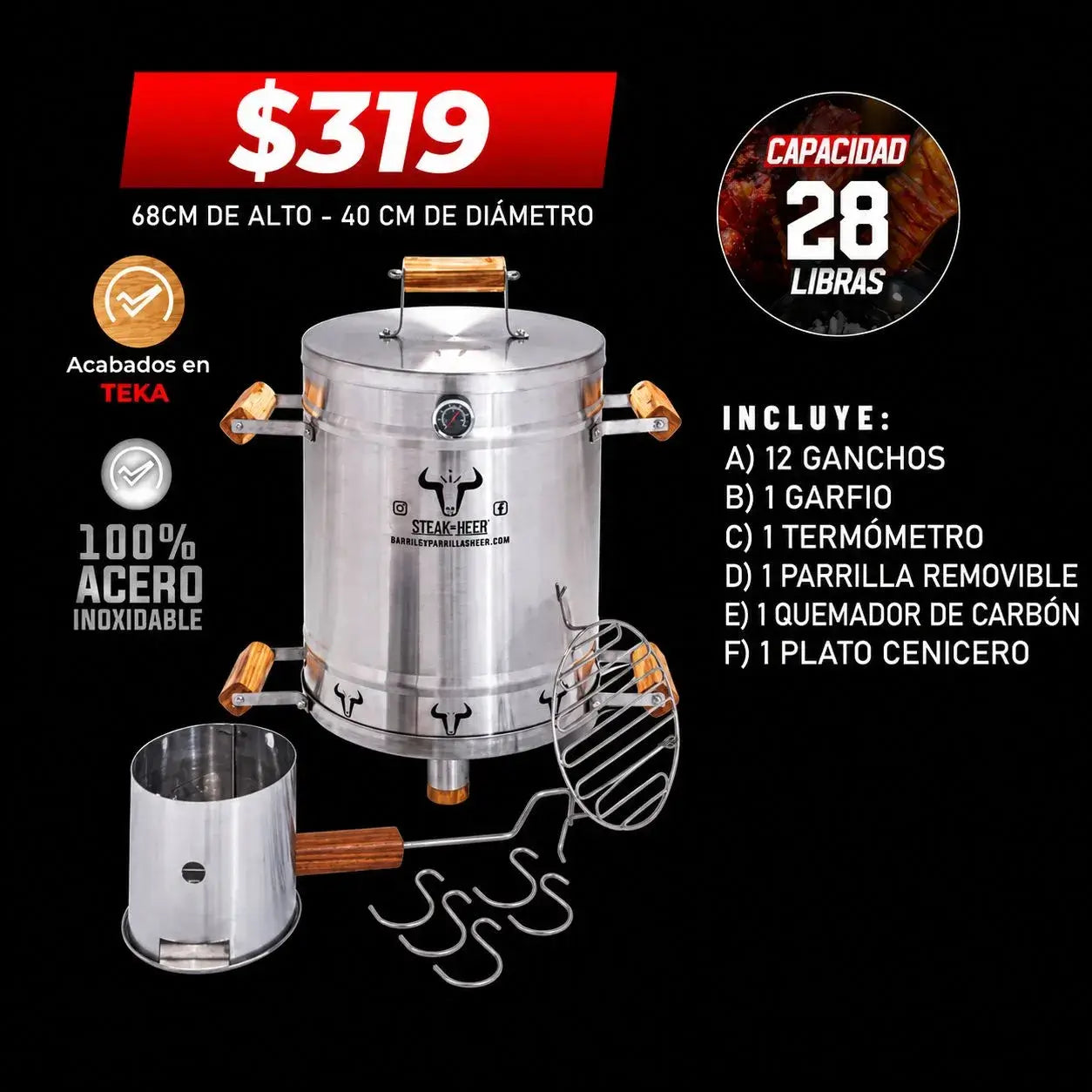 Barril Asador en Acero Inoxidable